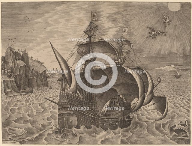 Armed Three-Master with Daedalus and Icarus in the Sky, 1565. Creator: Frans Huys.
