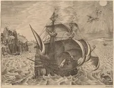 Armed Three-Master with Daedalus and Icarus in the Sky. Creator: Frans Huys