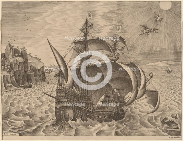 Armed Three-Master with Daedalus and Icarus in the Sky. Creator: Frans Huys.