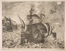 Armed Three-master with Daedalus and Icarus in the Sky from The Sailing Vessels, 1561-65. Creator: Frans Huys