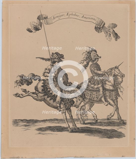 Armiger, Ephebus, Americani, from 'Courses de Testes et de Bagues Faittes par Roy et pa..., 1662-70. Creator: Israel Silvestre.