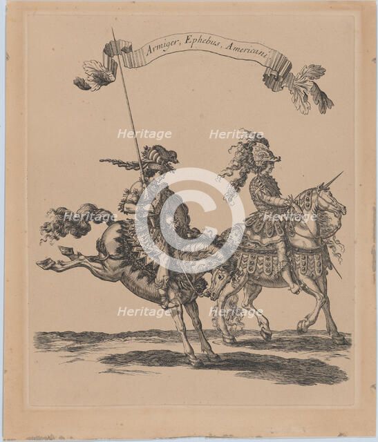 Armiger, Ephebus, Americani, from 'Courses de Testes et de Bagues Faittes par Roy et pa..., 1662-70. Creator: Israel Silvestre.
