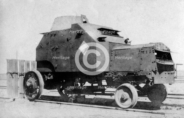Armored car on rails, Baghdad, Iraq, 1917-1919. Artist: Unknown