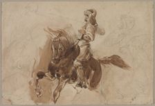 Armored Figure on Horseback (recto), c. 1828. Creator: Eugène Delacroix (French, 1798-1863)