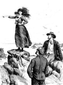 Armorel climbed lightly up the carn and stood upon the highest boulder!, 1890. Creator: R. Taylor