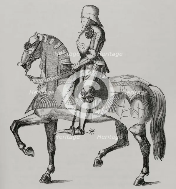Armoured and mounted knight at war, 15th century, 1877.  Creator: Unknown.
