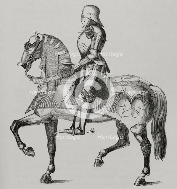 Armoured and mounted knight at war, 15th century, 1877.  Creator: Unknown.
