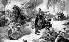 Armoured Belgian troops under attack by Uhlans, First World War, 1914