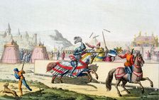 Armoured knights jousting at a tournament, 12th century, c1820