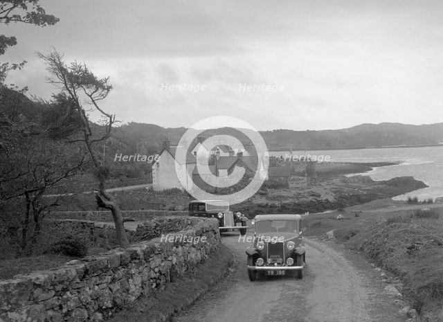 Armstrong-Siddeley 12/6 saloon of JC Wilson competing in the RSAC Scottish Rally, 1934. Artist: Bill Brunell.