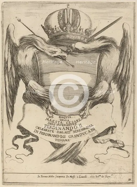 Arms with a Dedication to Grand Duke Ferdinand II. Creator: Stefano della Bella.