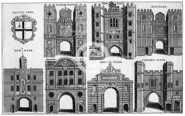 Arms and gates of the City of London, c1650 (19th century(?). Artist: Unknown