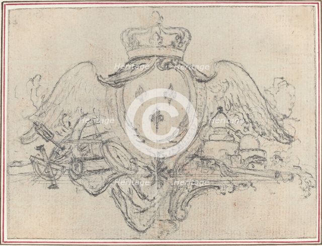 Arms of the King of France with Wings and Scientific Instruments. Creator: Hubert Francois Gravelot.
