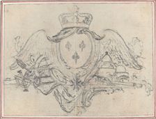 Arms of the King of France with Wings and Scientific Instruments. Creator: Hubert Francois Gravelot