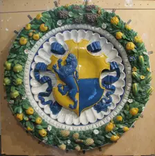 Arms of Gianfigliazzi Impaling Adimari, ca. 1525. Creator: School of the della Robbia