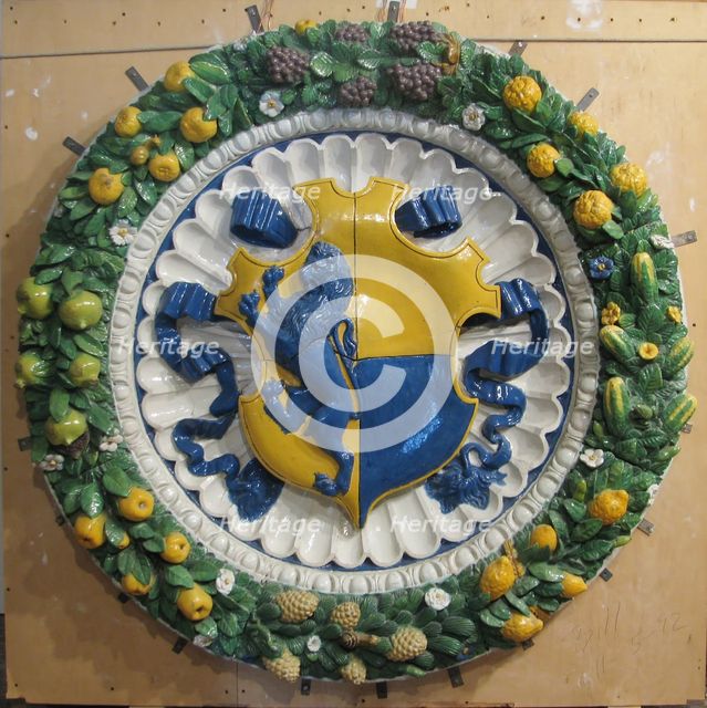 Arms of Gianfigliazzi Impaling Adimari, ca. 1525. Creator: School of the della Robbia.