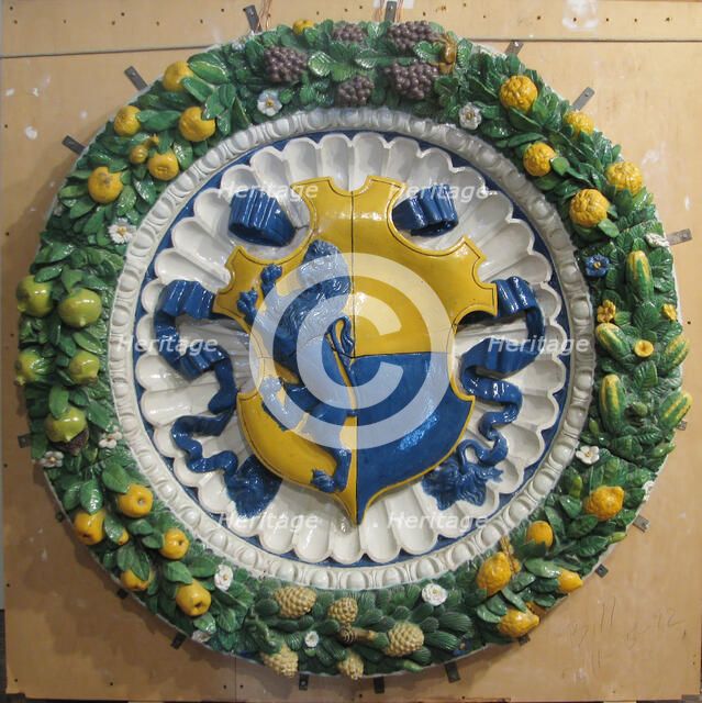 Arms of Gianfigliazzi Impaling Adimari, ca. 1525. Creator: School of the della Robbia.