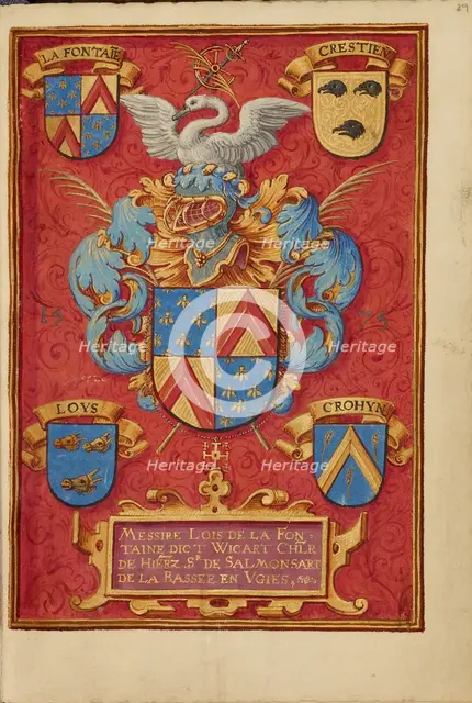 Arms of Lois de la Fontaine; Crohin-La Fontaine Hours, (about 1480-1485?). Creator: Unknown.
