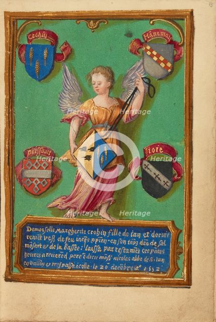 Arms of Marguerite Crohin; Crohin-La Fontaine Hours, about 1480-1485 ?. Creator: Unknown.