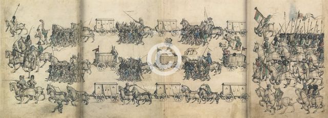 Army train (From the Medieval Housebook of Wolfegg Castle), ca 1485. Artist: Master of the Housebook of Wolfegg Castle (active 1480-1490)