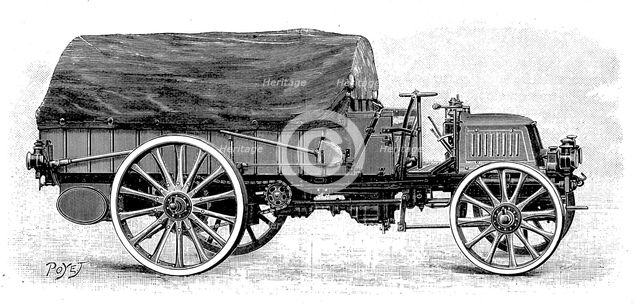 Army truck by Daimler, with 4 cylinder 12 hp engine, 1904. Creator: Unknown.