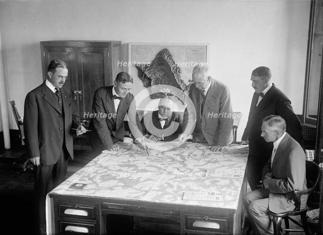 Army War Game - Lt. Col. D.E. Aultman; Lt. Col. J.A. Shipton; Major L. Wahl; Col. George H..., 1917. Creator: Harris & Ewing.