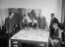 Army War Game - Lt. Col. D.E. Aultman; Lt. Col. J.A. Shipton; Major L. Wahl; Col. George H..., 1917. Creator: Harris & Ewing