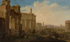 Army Advancing among Roman Ruins. Creator: Jacob van der Ulft