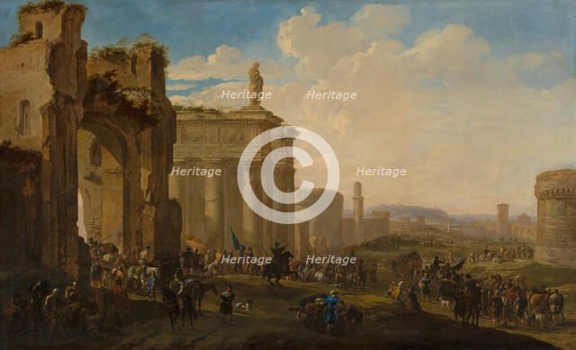 Army Advancing among Roman Ruins. Creator: Jacob van der Ulft.