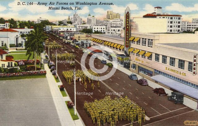Army Air Forces on Washington Avenue, Miami Beach, Florida, USA, 1942. Artist: Unknown