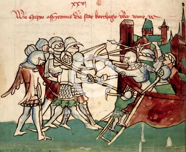 Army attacking a besieged town, 15th century. Creator: Unknown.