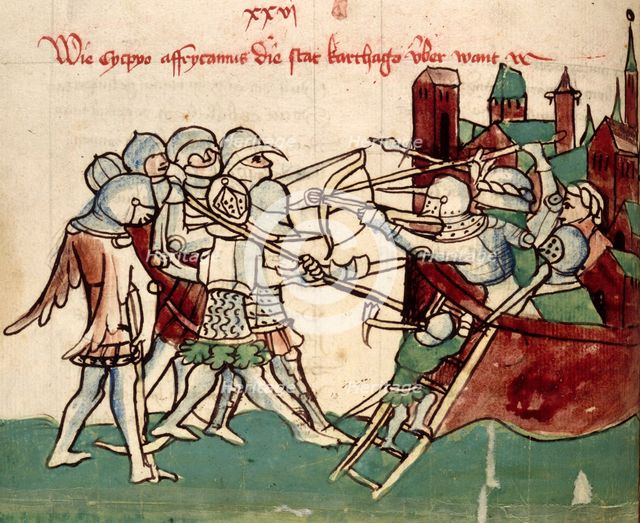 Army attacking a besieged town, 15th century. Creator: Unknown.