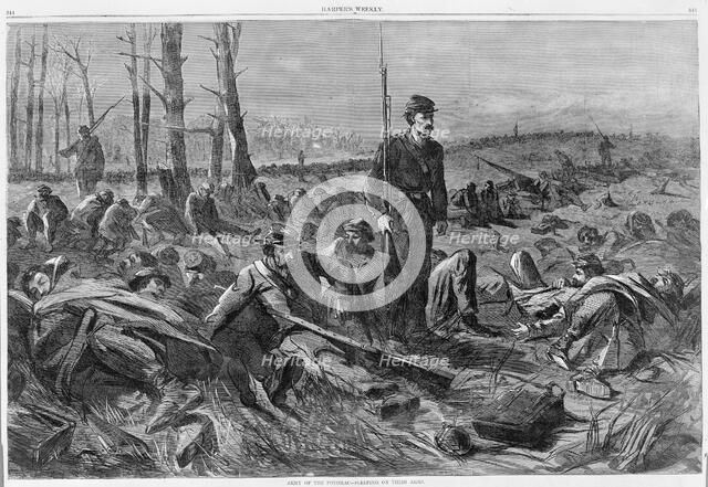 Army of the Potomac - Sleeping on Their Arms (Harper's Weekly, Vol. VIII), May 28, 1864. Creator: Unknown.