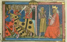 Army of Al-Adil I leaving Cairo (From "Li rommans de Godefroy de Buillon et de Salehadin"), 1337. Creator: Maître de Fauvel (active 1314-1340)