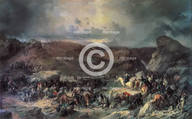 Army of Alexander Suvorov crossing the St Gotthard Pass, September 1799 (19th century).  Artist: Alexander von Kotzebue