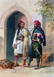 Arnaout and Osmanli soldiers in Alexandria, Egypt, 1848. Creator: Mouilleron