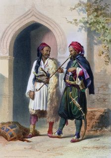 Arnaout and Osmanli soldiers in Alexandria, Egypt, 1848. Artist: Mouilleron