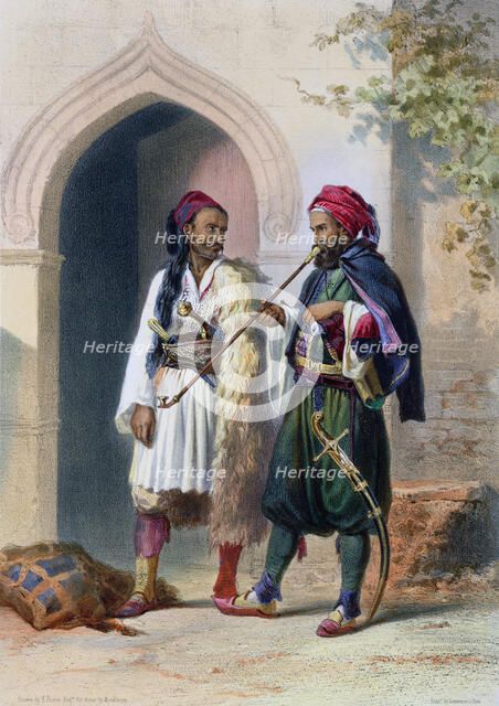 Arnaout and Osmanli soldiers in Alexandria, Egypt, 1848. Artist: Mouilleron