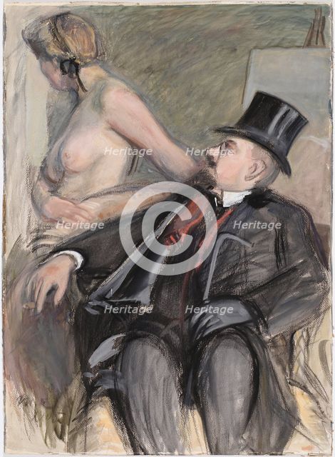 Arne Cederholm with a Model, 1905. Creator: Magnus Enckell.