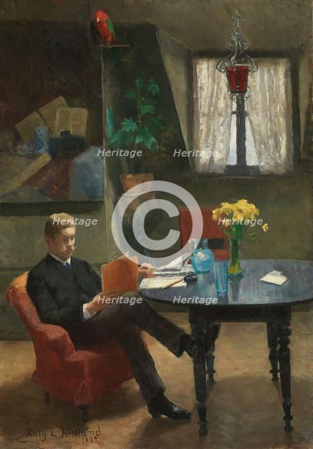 Arne Garborg visiting the Artist's Studio in Paris, 1887. Creator: Kitty Lange Kielland.