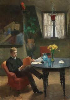 Arne Garborg visiting the Artist's Studio in Paris, 1887. Creator: Kitty Lange Kielland