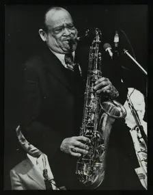 Arnett Cobb playing tenor saxophone, Capital Radio Jazz Festival, Knebworth, Hertfordshire, 1981 Creator: Denis Williams