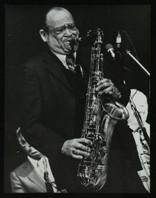 Arnett Cobb playing tenor saxophone, Capital Radio Jazz Festival, Knebworth, Hertfordshire, 1981 Creator: Denis Williams