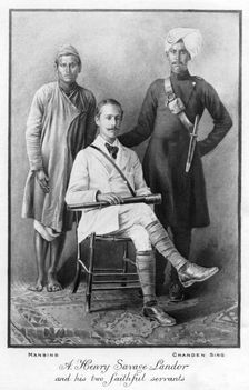 Arnold Henry Savage Landor (1865-1924) and his two faithful servants 1898