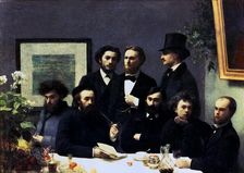 Around the table P.Verlaine, A.Rimbud, L.Valade, E. d'Hervilly, C.Pelletan, E.Bonnier, E.Blém…