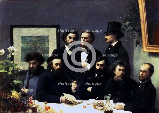  'Around the table'. P.Verlaine, A.Rimbud, L.Valade, E. d'Hervilly, C.Pelletan, E.Bonnier, E.Blém…