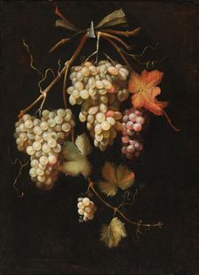 Arrangement of dark and white grapes. Creator: Everbroeck, Frans van (1637/39-1676/93)