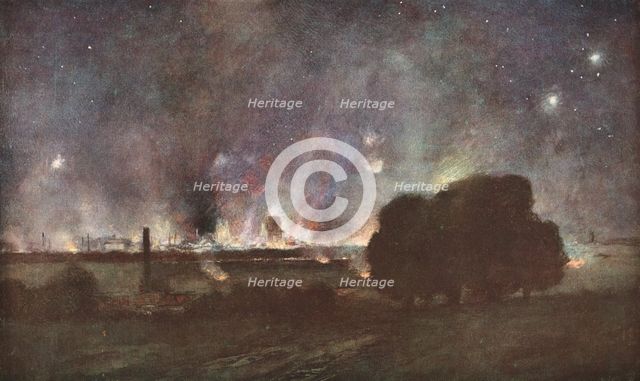 'Arras; Arras en feu (nuit 5 au 6 juillet 1915) Vue prise de Maroeuil', 1915 (1924). Creator: Unknown.