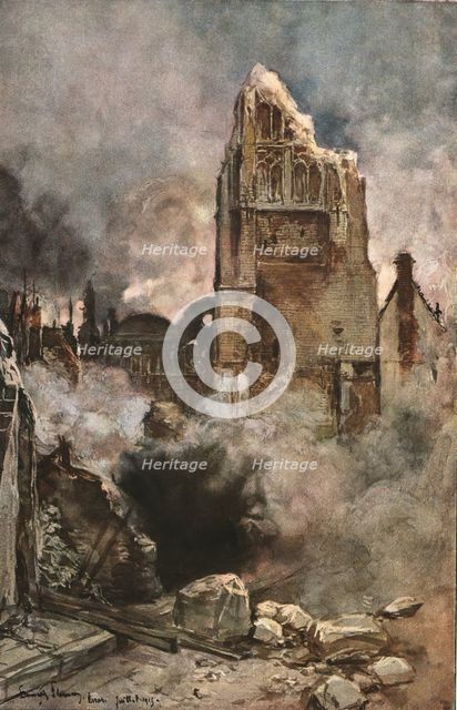 'Arras; Bombardement du Beffroi', 1915 (1924). Creator: Francois Flameng.