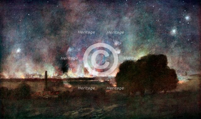 'Arras on Fire at at Night', France, 5-6 July 1915, (1926).Artist: Francois Flameng